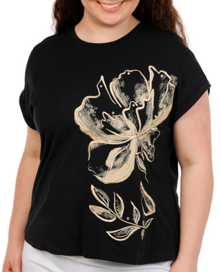 Thumbnail 1: Kiss & Fly Plus Short Sleeve Floral Embroidered Top 