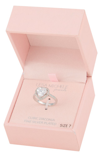 Thumbnail 1: Lesa Michele Silver Plated Heart Cubic Zirconia Shape Diamond Ring  