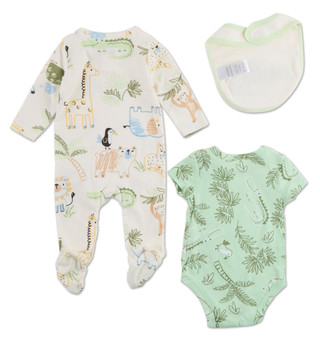 Thumbnail 2: Little Chickadees Baby Boys 3 Pc Footed Sleeper Set 