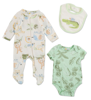 Thumbnail 1: Little Chickadees Baby Boys 3 Pc Footed Sleeper Set 