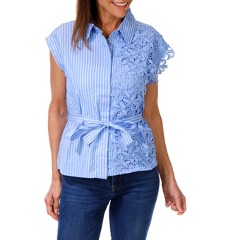Thumbnail 1: Frnzy Women's Embroidered Back Tie Woven Top 