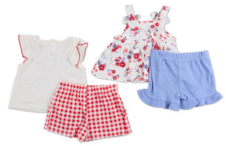 Thumbnail 2: Little Lass Baby Girls 4 Pc Americana Shorts Set 
