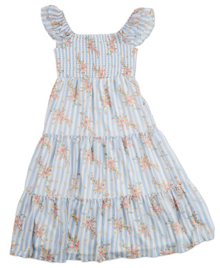 Thumbnail 2: Rare Editions Girls Floral Stripe Tiered Maxi Dress 