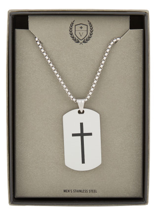 Thumbnail 1: Vantage Men's Stainless Steel Cross Dog Tag Pendant Necklace  