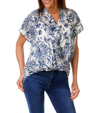 Thumbnail 1: Status by Chenault Women's Short Sleeve Button Down Toile Hem Top 