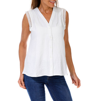 Thumbnail 1: AMANA Women's Petite Sleeveless Crochet Trim Top 