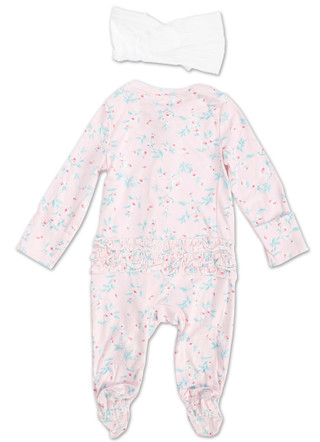 Thumbnail 2: Paris Hilton Baby Girls Ruffled Sleeper with Bonus Headband 