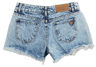Thumbnail 2: Celebrity Ace Juniors Acid Wash Distressed Hem Denim Shorts 