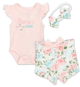 Thumbnail 1: Baby Essentials Baby Girls 3 Pc Mama's Mini Onesie, Shorts and Headband Set 