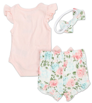 Thumbnail 2: Baby Essentials Baby Girls 3 Pc Mama's Mini Onesie, Shorts and Headband Set 