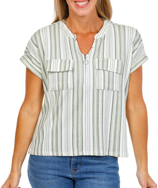 Thumbnail 1: Cure Apparel Women's Petite Stripe Print Top  