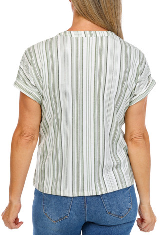 Thumbnail 2: Cure Apparel Women's Petite Stripe Print Top  