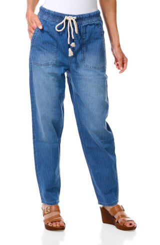 Thumbnail 1: Sanctuary Denim Women's Stella Drawstring Waist Railroad Denim Pants 