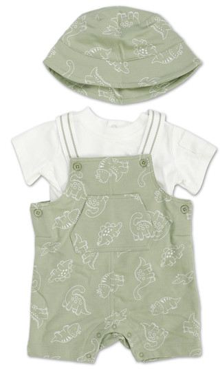 Thumbnail 1: Mini Bean Baby Boys 3 Pc Shirt, Shortall & Hat Set 