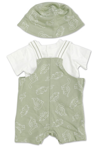 Thumbnail 2: Mini Bean Baby Boys 3 Pc Shirt, Shortall & Hat Set 