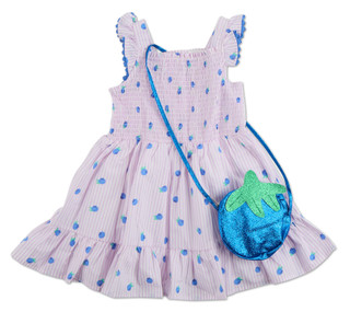 Thumbnail 1: Nannette Little Girls 2 Pc Smocked Blueberry Print Dress Set 