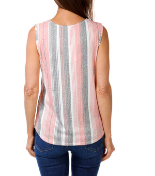 Thumbnail 2: Blue Mood Women's Striped Button Front Sleeveless Top 