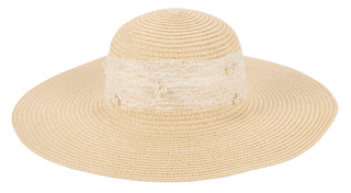 Thumbnail 1: Catherine Malandrino Lace Pearl Ribbon Trim Floppy Sun Hat 