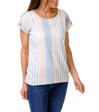 Thumbnail 1: Cure. Women's Stripe Grommet Split Sleeve Top 
