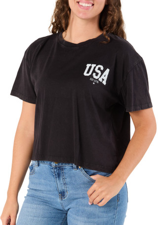 Thumbnail 1: Vintage threadz Juniors Americana USA & Flag Graphic Crop Tee 