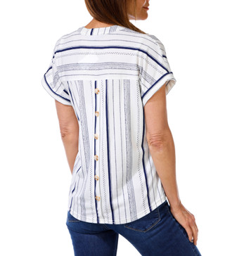 Thumbnail 2: Fifty Street Women's Petite Stripe Print V-Neckline Short Sleeve Top 