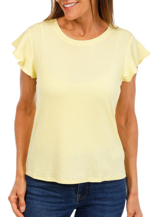 Thumbnail 1: Zac & Rachel Women's Petite Ribbed Flutter Sleeve Top  
