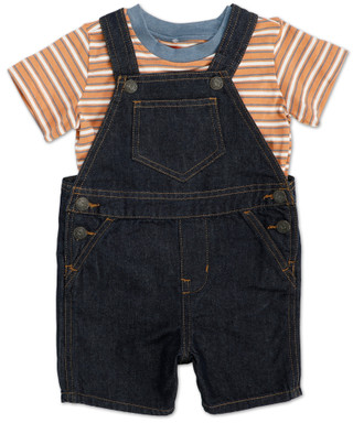 Thumbnail 1: Wrangler Baby Boys 2 Pc Striped Shirt & Shortall Set 