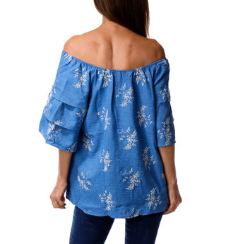 Thumbnail 2: AMANA Women's Embroidered Floral Eyelet Off Shoulder Top 