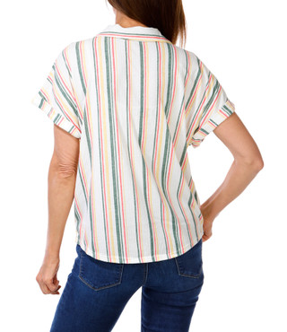 Thumbnail 2: Cure. Women's Striped Three Button Y-Neck Top 