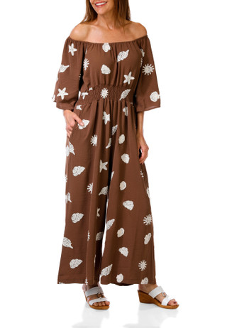 Thumbnail 1: Ana & Rose Women's Embroidered Coastal Shell Jumpsuit  