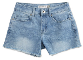 Thumbnail 1: Celebrity Ace Juniors Paisley Denim Distressed Hem Shorts 