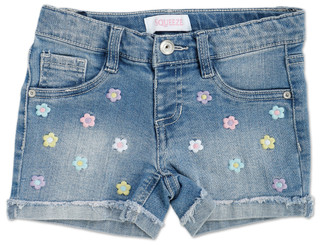 Thumbnail 1: Squeeze Little Girls Roll Cuff Embroidered Denim Shorts 