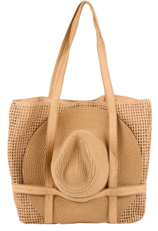 Thumbnail 1: Catherine Malandrino Women's 2 Pc Paper Straw Sun Hat & Tote Set 