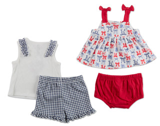 Thumbnail 2: Little Lass Baby Girls 4 Pc Americana Shorts Set 