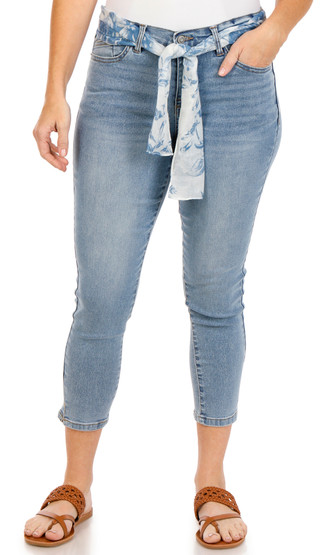 Thumbnail 1: Kensie Women's 25 in Scarf Belt Kelsey Skinny Crop Capris  