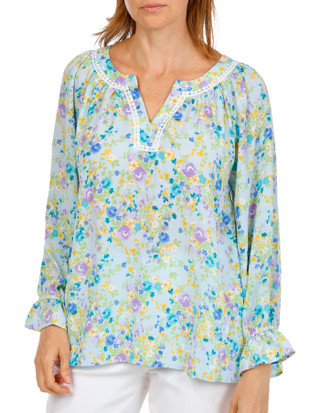 Thumbnail 1: Floral & Ivy Women's 3/4 Sleeve Split Neck Floral Top 