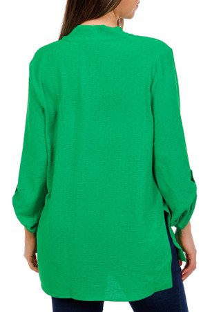 Thumbnail 3: Floral & Ivy Women's 3/4 Sleeve Jacquard V-Neck Airflow Top 