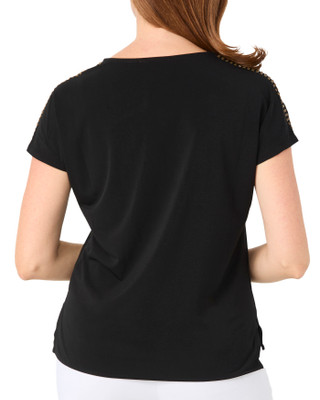Thumbnail 2: CARMEN MARC VALVO Petite Studded Shoulder V-Neck Top 