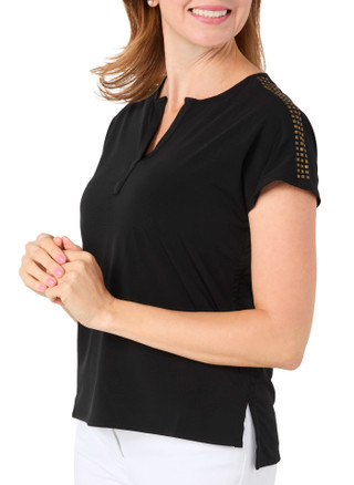 Thumbnail 3: CARMEN MARC VALVO Petite Studded Shoulder V-Neck Top 