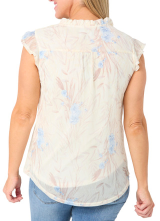 Thumbnail 2: Cocomo Women's Short Sleeve Floral Pleated Mesh Flutter Top 