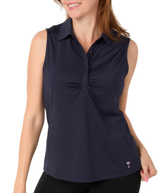 Thumbnail 1: Golftini Women's Active Ruched Collar Golf Polo Tank Top 
