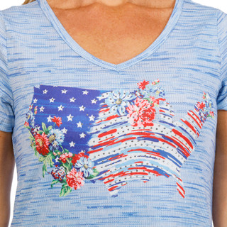 Thumbnail 2: ONE WORLD Petite Short Sleeve Faded Americana Flag Tee 
