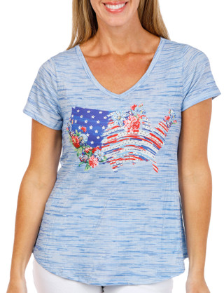 Thumbnail 1: ONE WORLD Petite Short Sleeve Faded Americana Flag Tee 