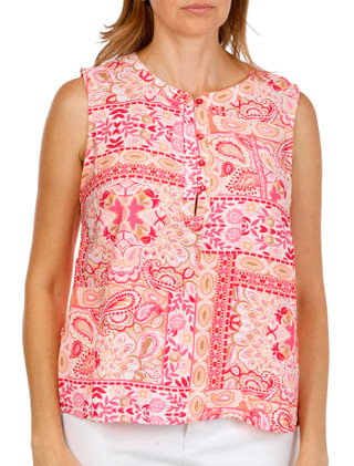 Thumbnail 1: Floral & Ivy Women's Sleeveless Paisley Button Top 