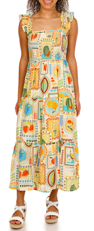 Thumbnail 1: Blu Pepper Juniors Sleeveless Fruit Print Midi Dress 