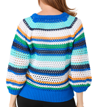 Thumbnail 3: TRIBAL Women's Striped Open Weave Sweater 