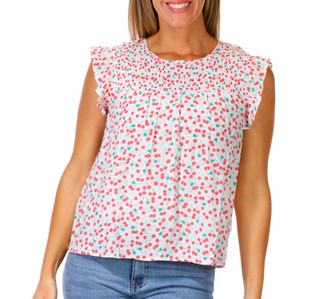 Thumbnail 1: Nanette Lepore Women's Smocked Cherry Print Flutter Sleeve Top 