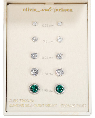 Thumbnail 2: OLIVIA & JACKSON Womens 5-Piece Sterling Silver Stud Set 