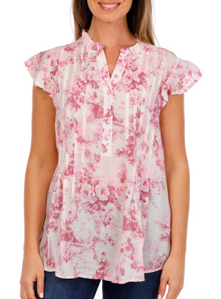 Thumbnail 1: Cocomo Women's Short Sleeve Pleated Floral Button Top 
