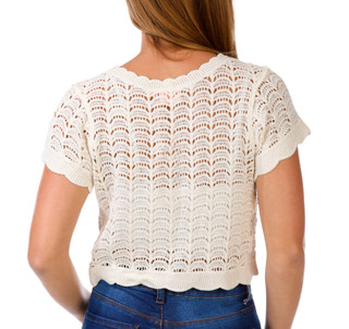 Thumbnail 3: GOOD LUCK GEM Juniors Short Sleeve Crochet Button Down Cardigan Top 